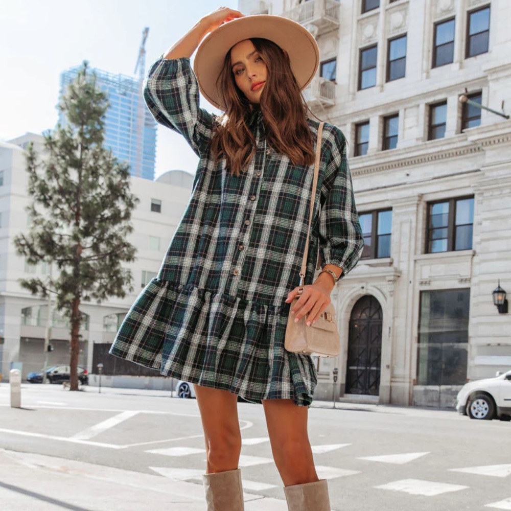 NWT-IVY LEAGUE CLUB POCKETED PLAID MINI DRESS